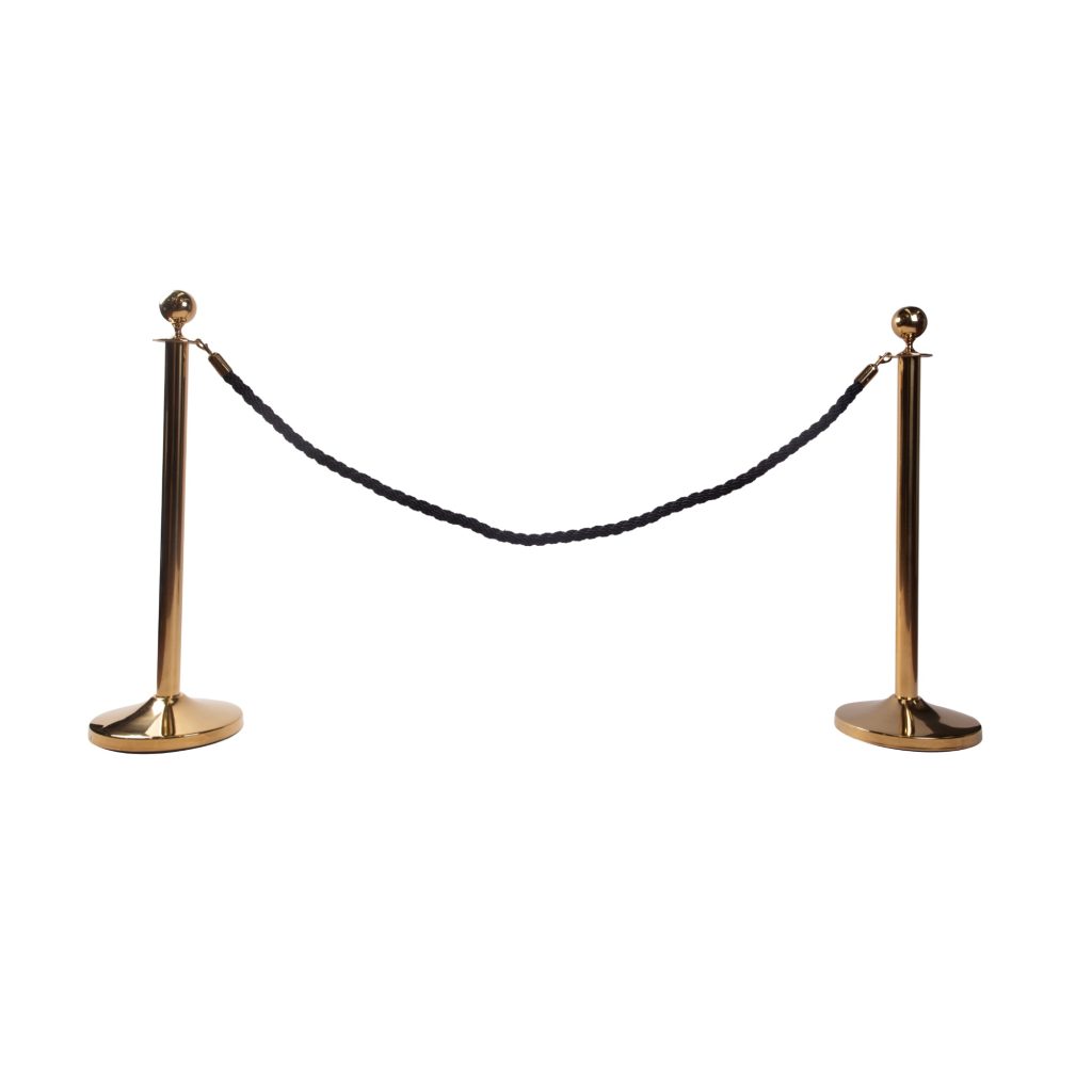 Gold post - black rope